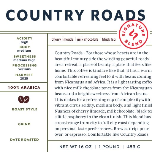 Country Roads (signature blend) unroasted green beans