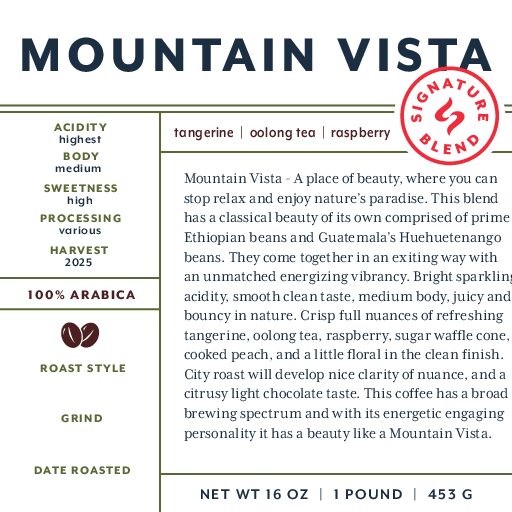 Mountain Vista (signature blend) unroasted green beans