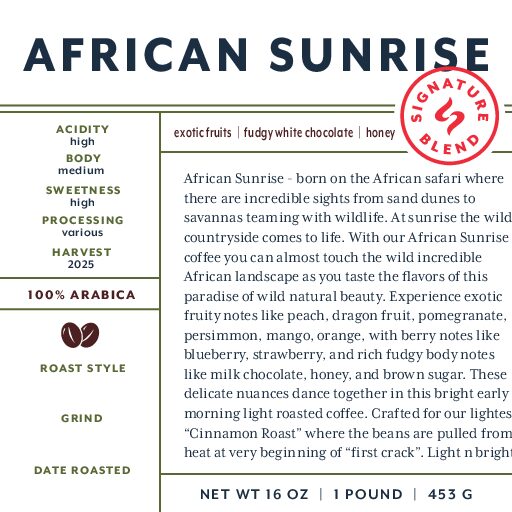 African Sunrise fresh roasted coffee