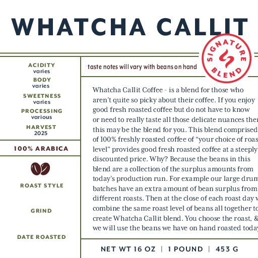 Whatcha Callit (coffee blend) fresh roasted coffee