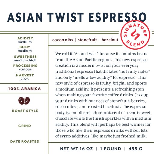 Asian Twist (espresso blend) fresh roasted coffee