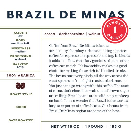 Brazil De Minas (bulk wholesale) fresh roasted