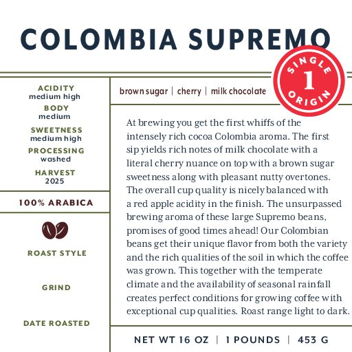 Colombia Supremo (bulk wholesale) fresh roasted