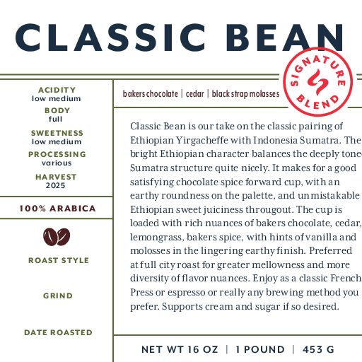 Classic Bean (signature blend) freshly roasted