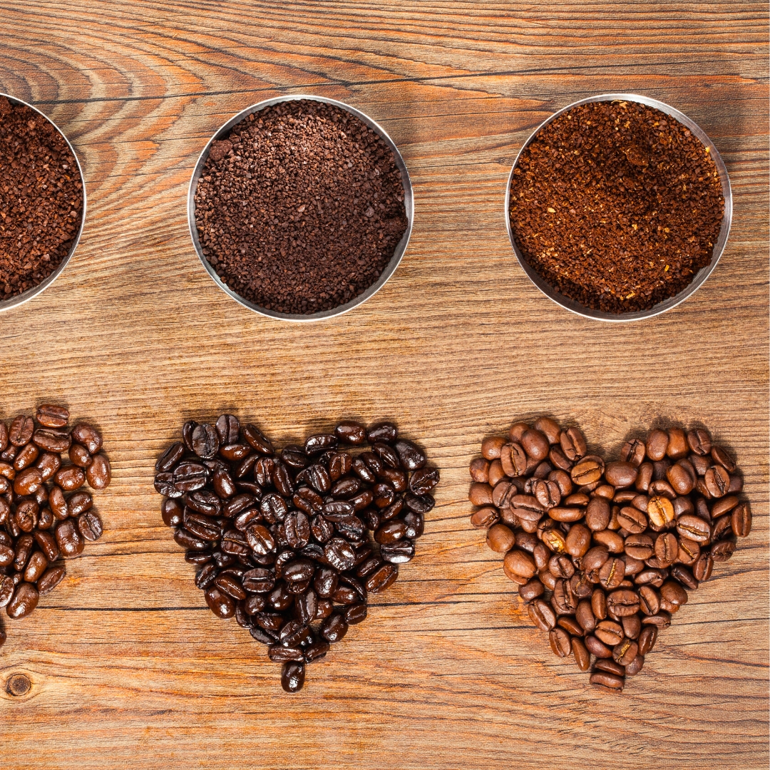 Different levels of roasted coffee beans
