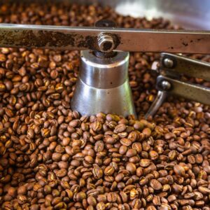 Coffee beans being roasted.