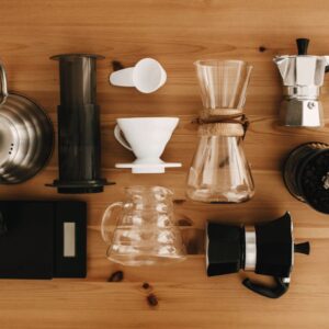 A variety of devices used to brew coffee.