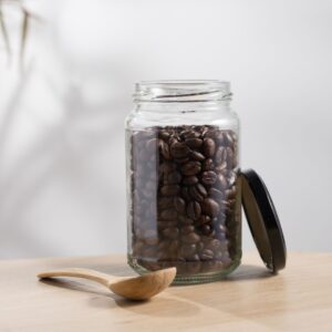 coffee beans in a mason jar