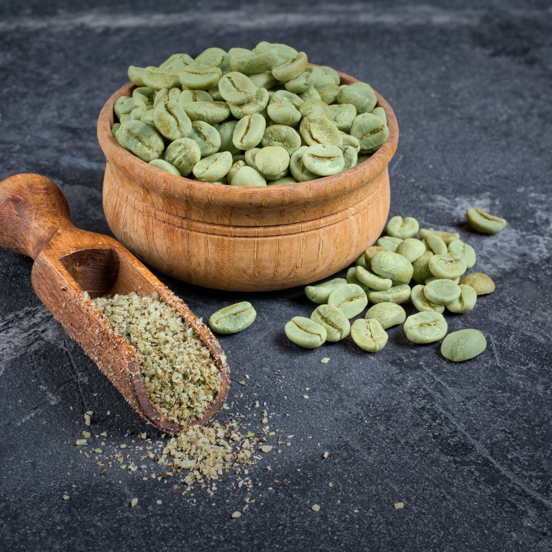 whole and ground unroasted green coffee beans